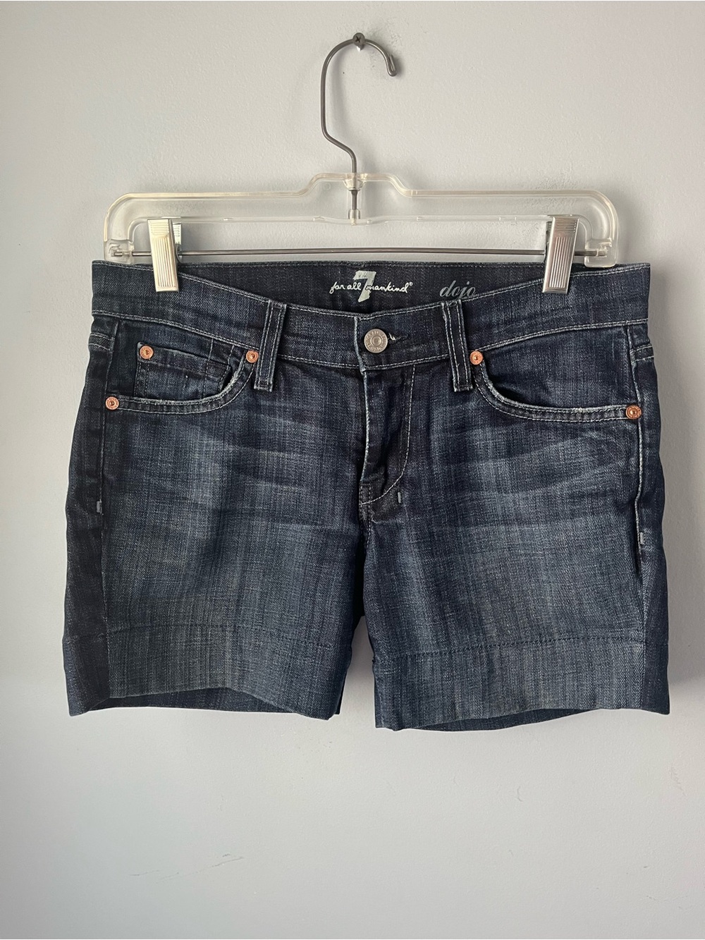 7 For All Mankind Dojo Cotton Dark Wash Mid Rise Stretch Denim Shorts Size 27